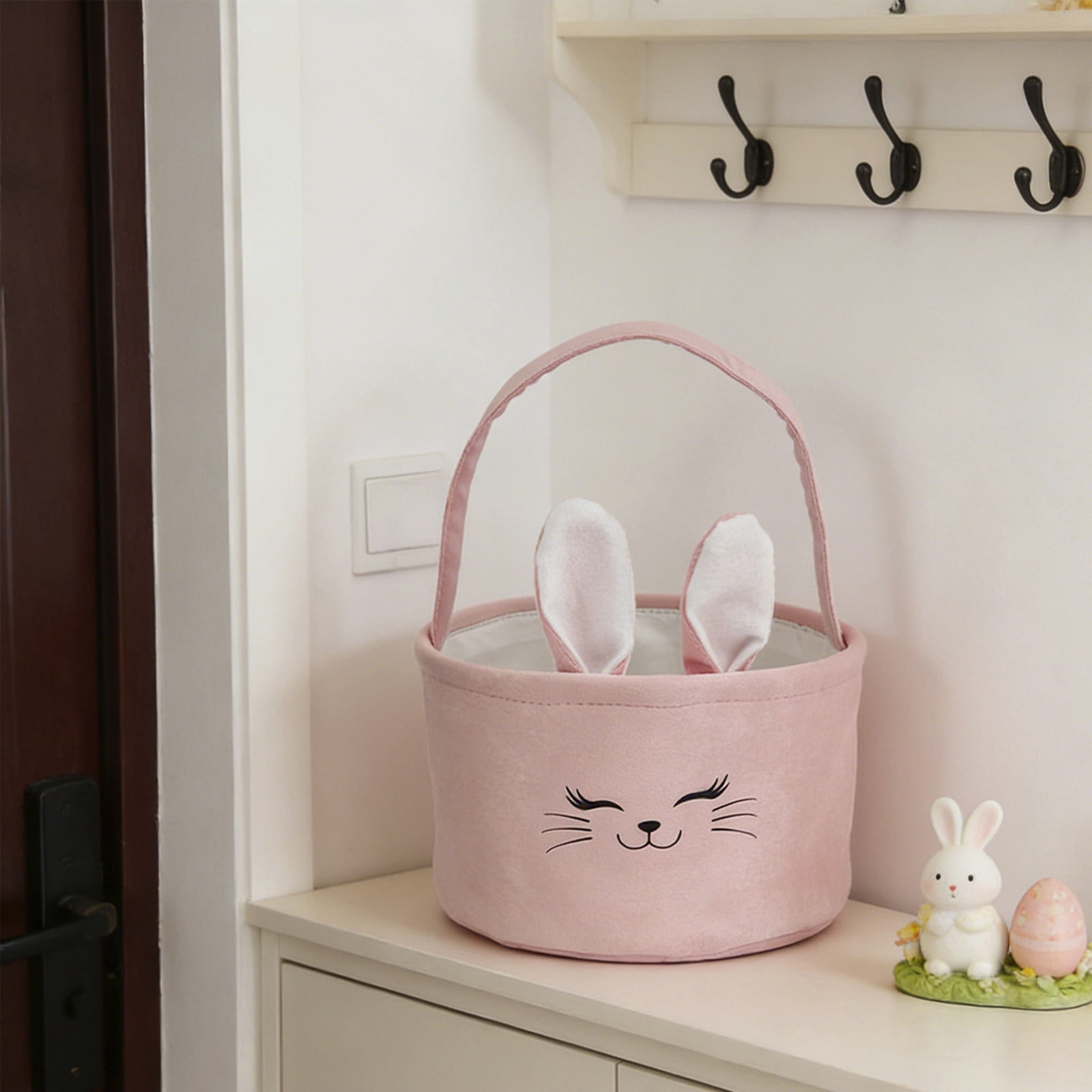 Lunxisen 1 Pcs Easter Bunny Basket with Ears for Easter Eggs Gifts and Treats Storage Holiday Decor