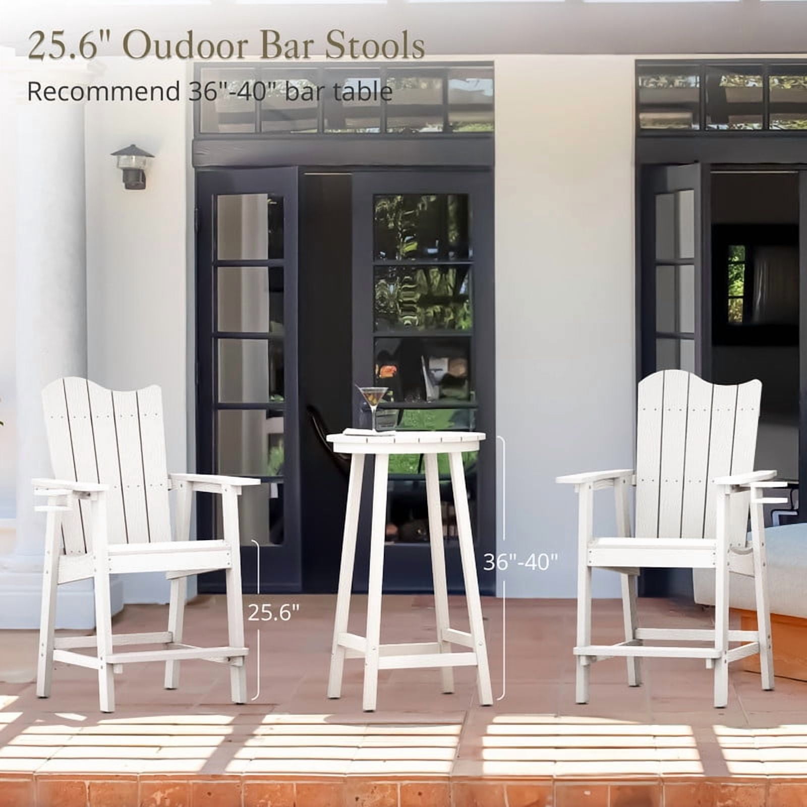 Dycanpo 25.6'' Tall Adirondack Chair with Cup Holder,All-Weather Outdoor Bar Stools,HDPS-White