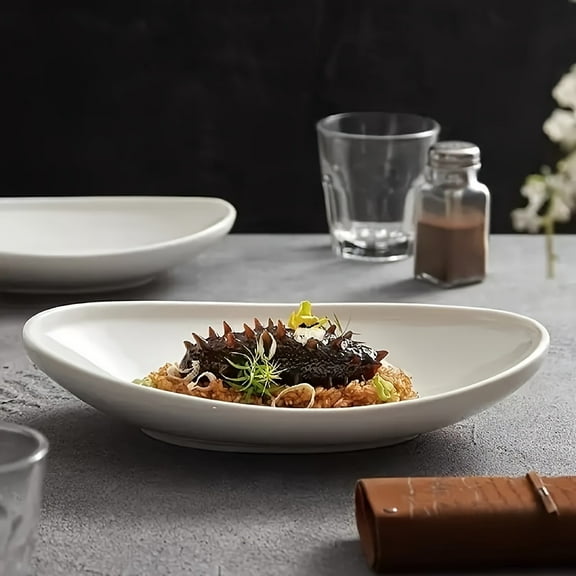Oval Ceramic Plate - White Minimalist Dinnerware for Appetizers, Entrees & Desserts - Durable & Easy-Clean - Home, Dorm, Restaurant Use