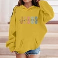 thumbnail image 2 of Girls Long Sleeve Sweatshirts Jesus Letter Print Kids Casual Crewneck Loose Fit Pullover with Pockets,Yellow,3-4 Years, 2 of 4