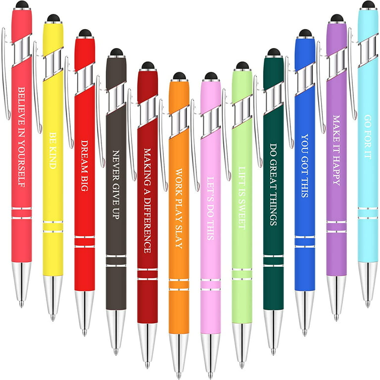 10 Pieces Office Pens Ballpoint Pen Funny Quotes Inspirational Pen with Stylus Tip Motivational Messages Pen Metal Black Ink Pens Encouraging Stylus