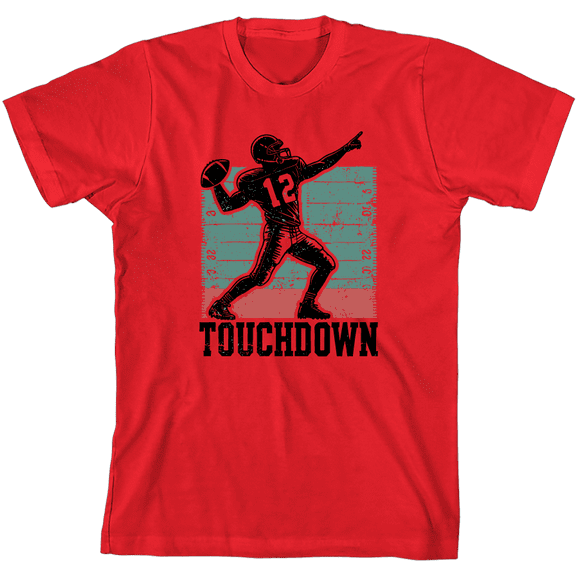 "Touchdown" Football Sports Youth Red Crew Neck Short Sleeve Tee-Medium