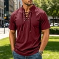 thumbnail image 2 of LODIENY Short Sleeve Shirts for Men Retro Style Lace up Tops Medieval Viking Hippie Halloween Cosplay Pirate Renaissance Costume Wine XXL, 2 of 9