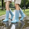 thumbnail image 6 of Women Transparent Glossy Tall Mid Calf Rain Boots Side Embossed Dot Decor Slip On Non Slip Waterproof PVC Wellies for Daily Rainy Wear Blue 39, 6 of 9