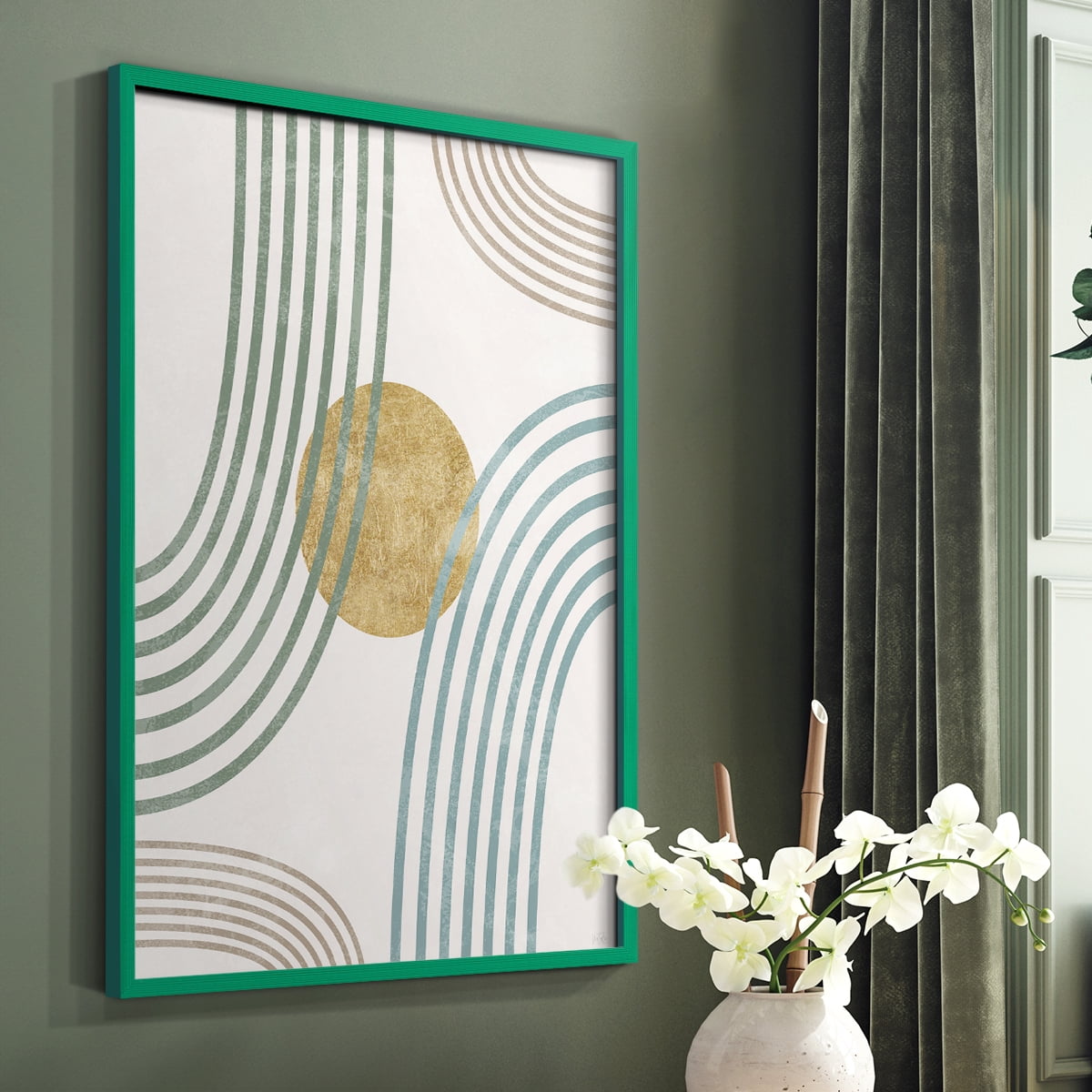 Modern Flow in Green Solid Wood 8 x 10 Framed Print