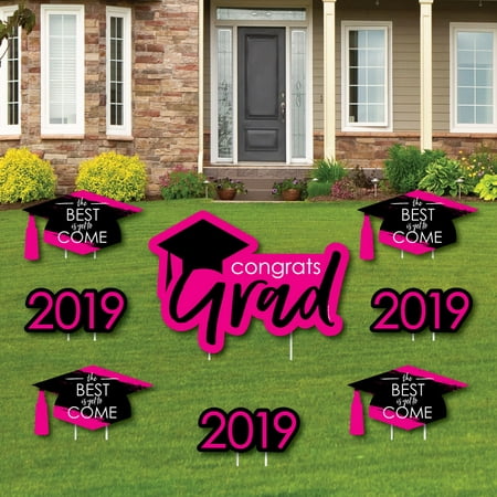 Pink Grad - Best is Yet to Come - Yard Sign & Outdoor Lawn Decorations - 2019 Graduation Party Yard Signs - Set of