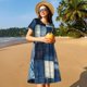 thumbnail image 4 of Easygdp Indigo Patchwork Quilt para Vestido Transpirable de Mujer, Vestido Suelto de Manga Corta con Pliegues y Bolsillos para el Verano, 4 of 6