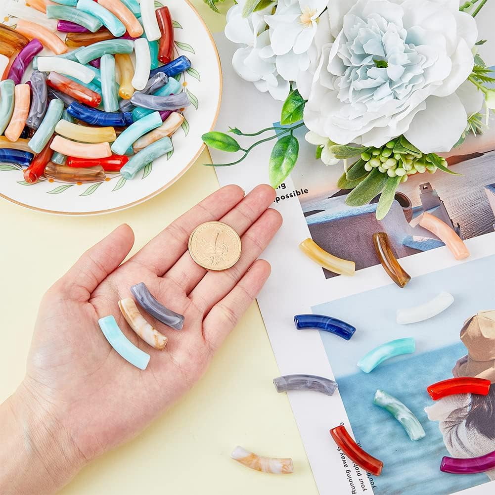 1bag Curved Chunky Bracelet Making Kit Including Imitation Acrylic Curved Tube Beads Elastic Thread Mixed color Beads: 216pcs/bag