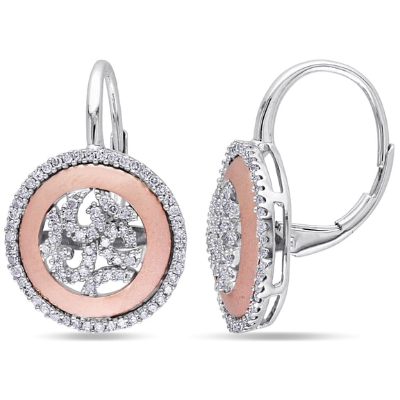 Everly Women's 1/2ct TW Diamond Circle 14k Two-Tone Gold Leverback Earrings