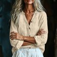 thumbnail image 4 of Nmnitkp Long Sleeve Shirts for Women Cotton Linen Button Down Shirt Stand V Neck Roll Up Long Sleeve Loose Fit Casual Blouse for Fall Work Daily Loungewear Beige,S, 4 of 7