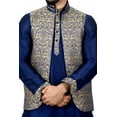 thumbnail image 4 of Indian Traditional Silk Navy Blue Sherwani Kurta Set with Multicolour Jacket for Men, 4 of 6