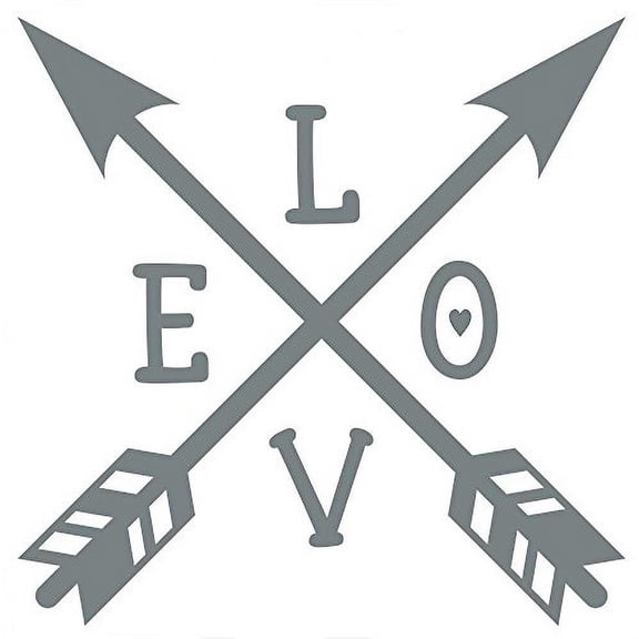 Love Lettering with Crossed Arrows Vinyl Wall Decal Sticker, Storm Gray, 23x23-Inch