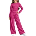 thumbnail image 5 of Enjoytime Girls 2 Piece Outfits Ruched Long Sleeve Tops with Wide Leg Pants Lounge Sets Fall Lightweight Sweatsuit Soft Clothing Set, 5 of 6