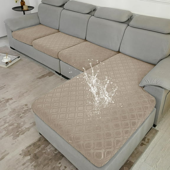 Waterproof 4 Pieces Couch Cushion Covers for Sectional Sofa, L Shape Chaise Lounge Sofa Cushion Covers Couch Seat Covers Washable (3PC 1 Chaise, Khaki)