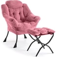 thumbnail image 2 of 400lb capacity lazy chair con ottoman: oversized reading armchair con folding footrest y side pocket, comfortable accent chair para sala de estar o dormitorio (plush rosa), 2 of 7