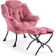 thumbnail image 2 of 400lb capacity lazy chair con ottoman: oversized reading armchair con folding footrest y side pocket, comfortable accent chair para sala de estar o dormitorio (plush rosa), 2 of 7