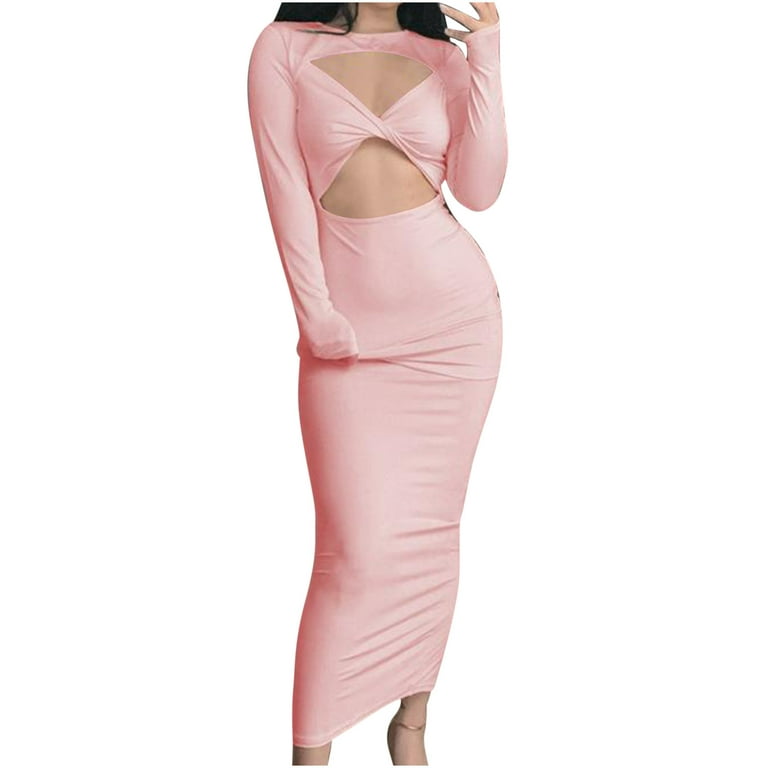 LLDYYDS Dresses That Hide Belly Fat Long Sleeve Cocktail Dresses for Women  Evening Party with Sleeves Ladies' One-Word Collar Turn-Over Shoulder Slim  Dress Bag Hip Slim Dress Hot Pink Medium at