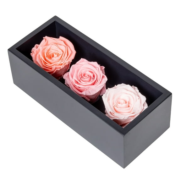 MixMart Valentine's Day Preserved Roses in Wood Box, 3 Pink Birthday Flowers, Everlasting Flowers, Natural Forever Roses That Last for Years, Eternal Roses