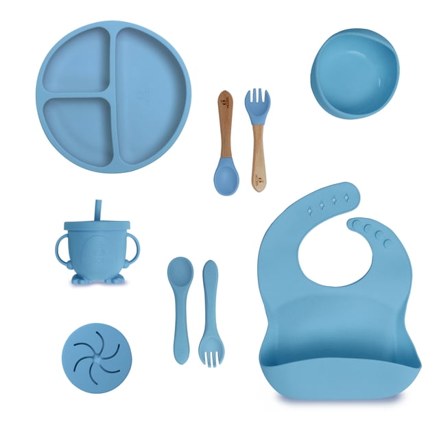 KIDDOS, Set De Alimentación Para Bebé Plato Bebé Vajilla De Silicona Color Azul