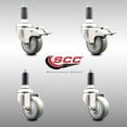 thumbnail image 2 of 3.5 Inch 316SS Gray Polyurethane Swivel 1 Inch Stem Caster Set 2 Lock Brake, 2 of 2