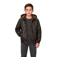 thumbnail image 2 of Heting Boys Faux Leather Motorcycle Jacket with Removable Hood Warm Fleece Lining Windproof PU Bomber Coat for Fall Winter Coffee 8-9, 2 of 9