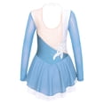thumbnail image 2 of YEAHDOR Girls Shiny Faux Diamond Ballet Leotard Dancewear Mesh Splice Long Sleeve Figure Ice Skating Dress Light Blue 16, 2 of 7
