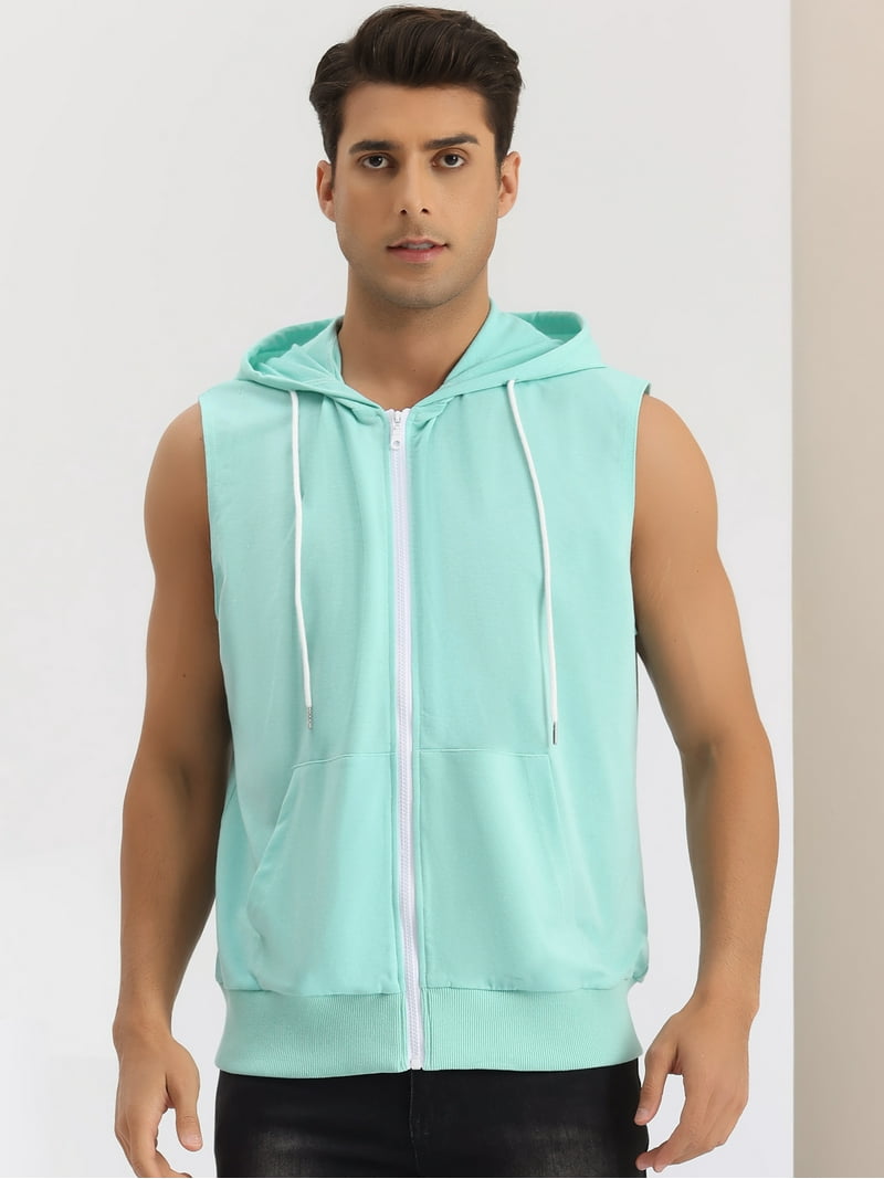Unique Bargains Men's Sleeveless Hoodie Zipper Drawstring