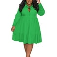 thumbnail image 1 of Bellella Robe pour Femme Grande Taille Longueur Genou Robes Manches Longues Ample Col à Revers Vacances Vert 2TG, 1 of 3