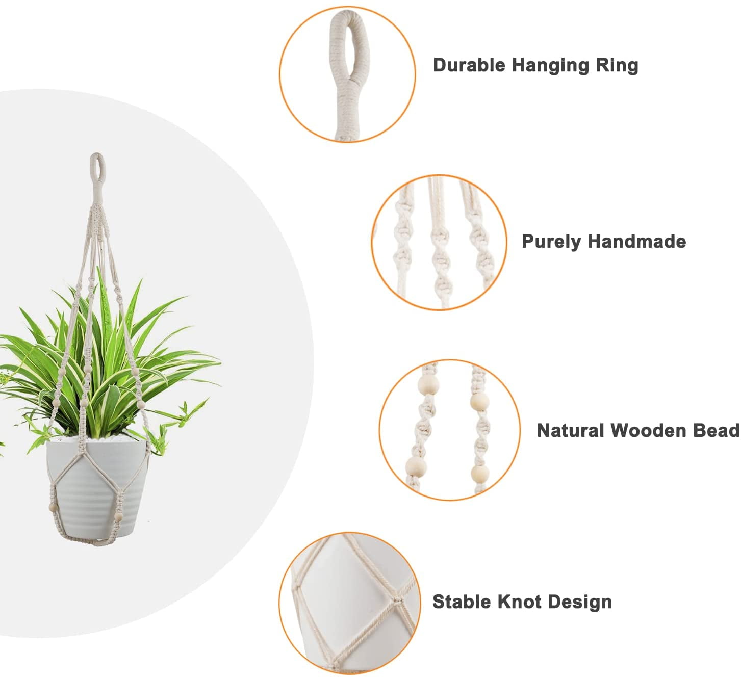 Costyle 5 Pack Macrame Plant Hanger Indoor Outdoor Hanging Planter Holder for Boho Home Decor(Ivory), 5 Styles