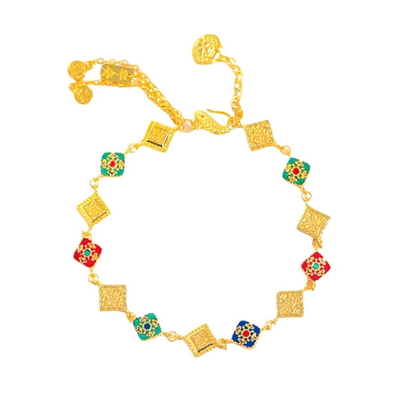 Pulsera esmaltada colorida chapada en oro para mujer de estilo chino
