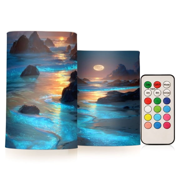 Blue Dream Flickering Flameless Candles Battery Operated with Remote Timer LED Pillar Candles Set of 2