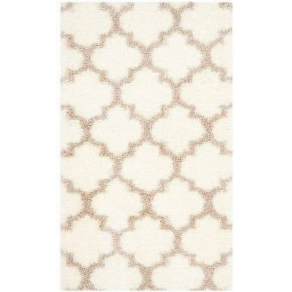 SAFAVIEH Montreal Lennart Geometric Quatrefoils Shag Area Rug, Ivory/Beige, 3' x 5'