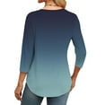 thumbnail image 4 of Blue Women's Long Sleeve T-shirt, 3/4 Length Sleeve Womens Tops Round Neck Casual Tunic Tops Basic Pleated Shirts Loose Fit 2025,Women's Long sleeve T-shirt XL, 4 of 6