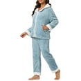 thumbnail image 4 of INSPIRE CHIC Women's Sleepwear Lounge Long Sleeve Button Down Warm Flannel Pajamas Set M Blue, 4 of 5