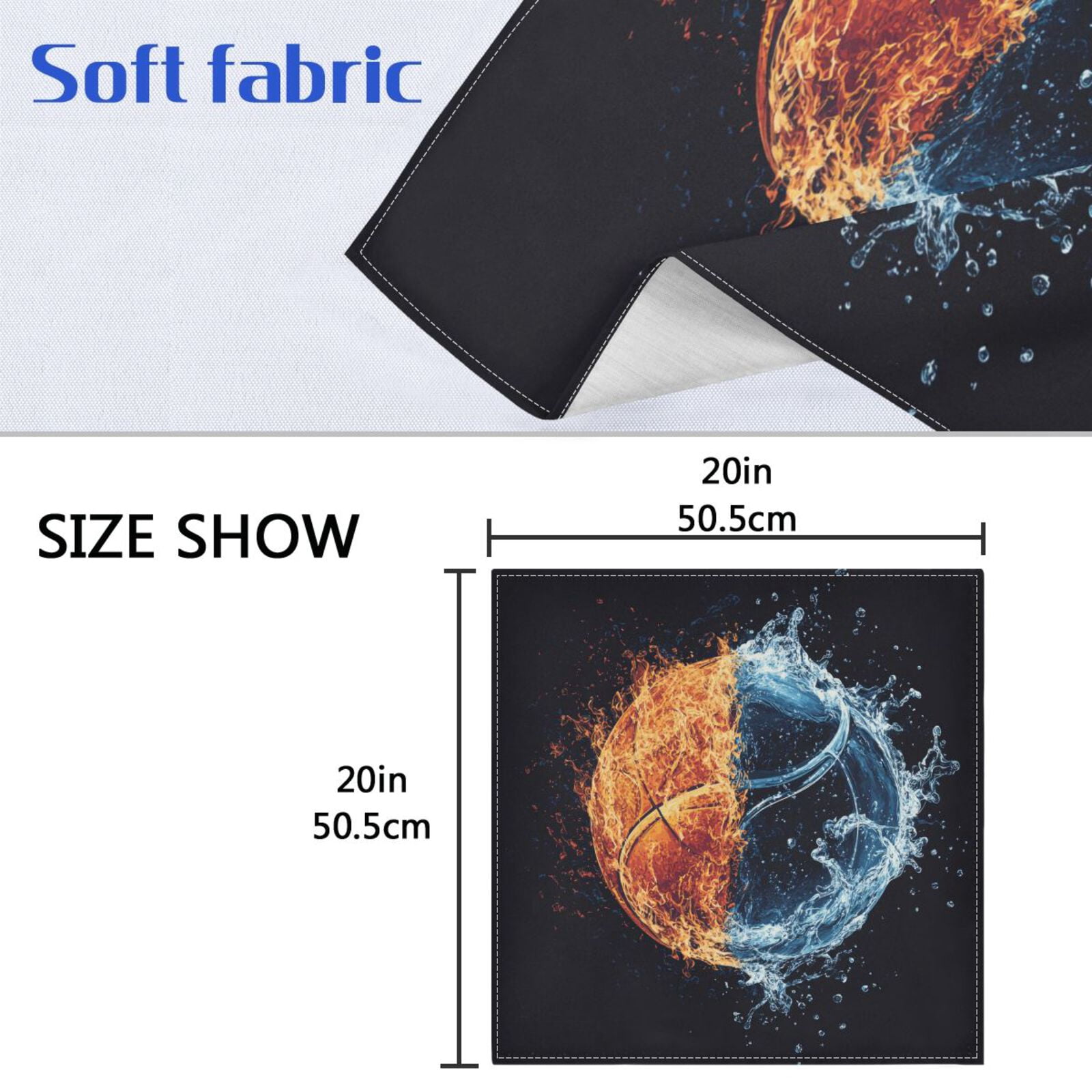 JSTEL Basketball Water and Fire Cloth Napkins Set of 6, 20x20 Inch Washable and Reusable Napkin for Decoupage Dinner Party Everyday Use