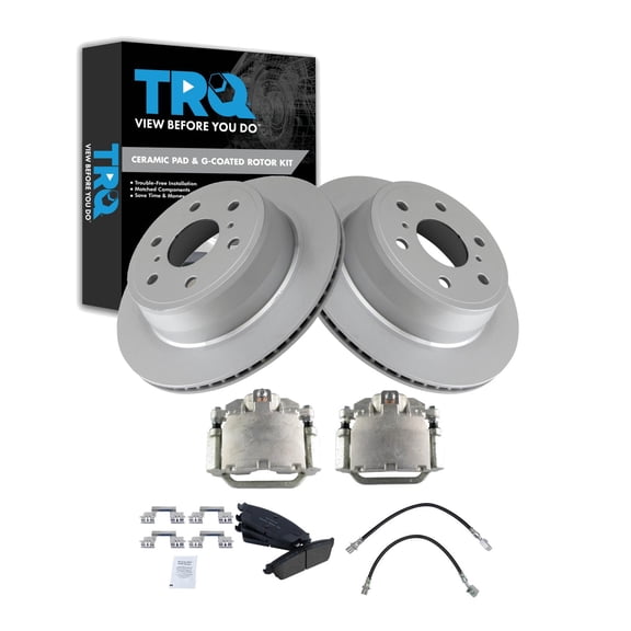 TRQ Rear Brake Pad and Rotor Set Ceramic G Coated Rotors Calipers Fits 2007-2013 Chevrolet Silverado 1500 Sierra 1500