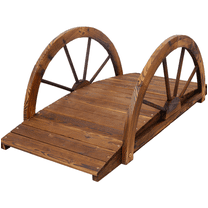 3.3ft Solid Fir Garden Bridge with Arc & Half-Wheel Railings