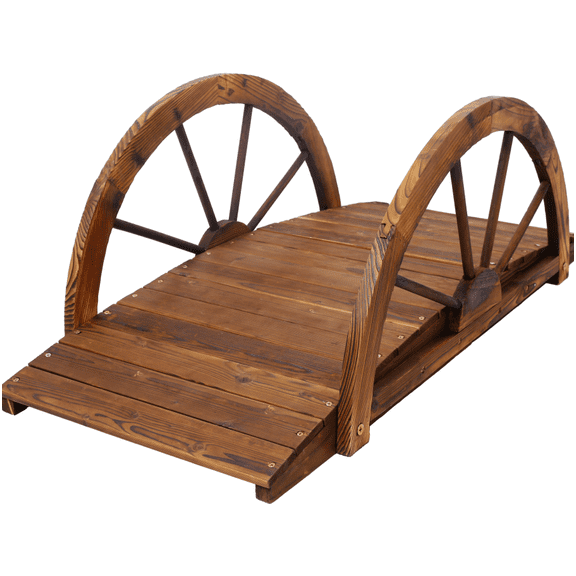 3.3ft Solid Fir Garden Bridge with Arc & Half-Wheel Railings