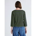 thumbnail image 4 of Free Assembly Women's and Women's Plus Striped Cotton Boatneck Tee with 3/4-Length Sleeves, Sizes XS-4X, 4 of 6
