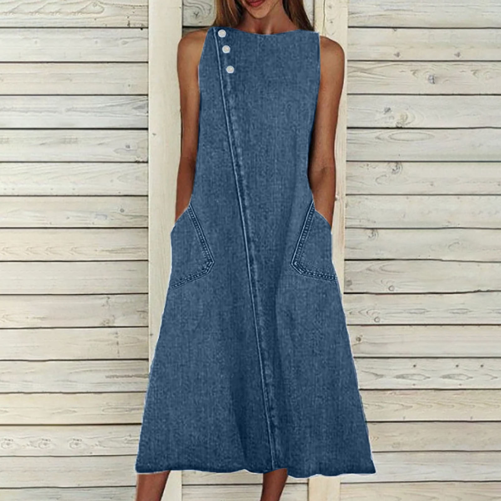 Blue jean dress with pockets sale