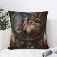 thumbnail image 4 of Wolf Indian Dream Feather Throw Pillow Cases Decorative Cushion Covers for Living Room Bed Sofa Couch 12x12, 4 of 6