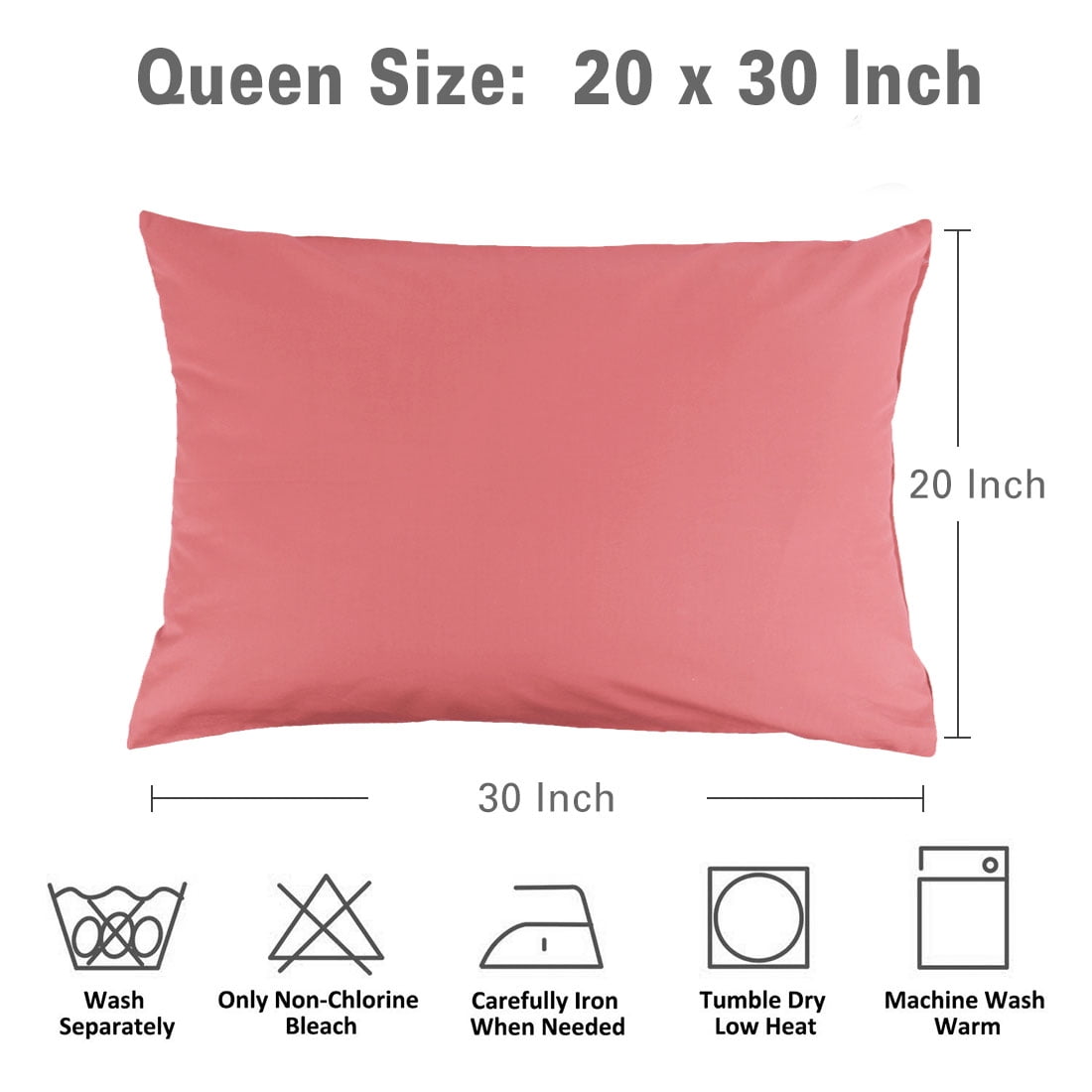 Unique Bargains Pillowcases 2-Piece Egyptian Cotton Pillow Cover Coral Pink Queen