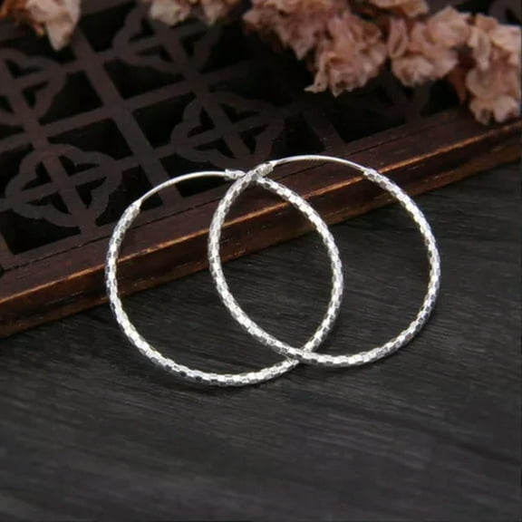 EOEMY Women Sterling Silver 925 Sparking Diamond Cut Thin Large Hoop Earrings A4362-30 mm