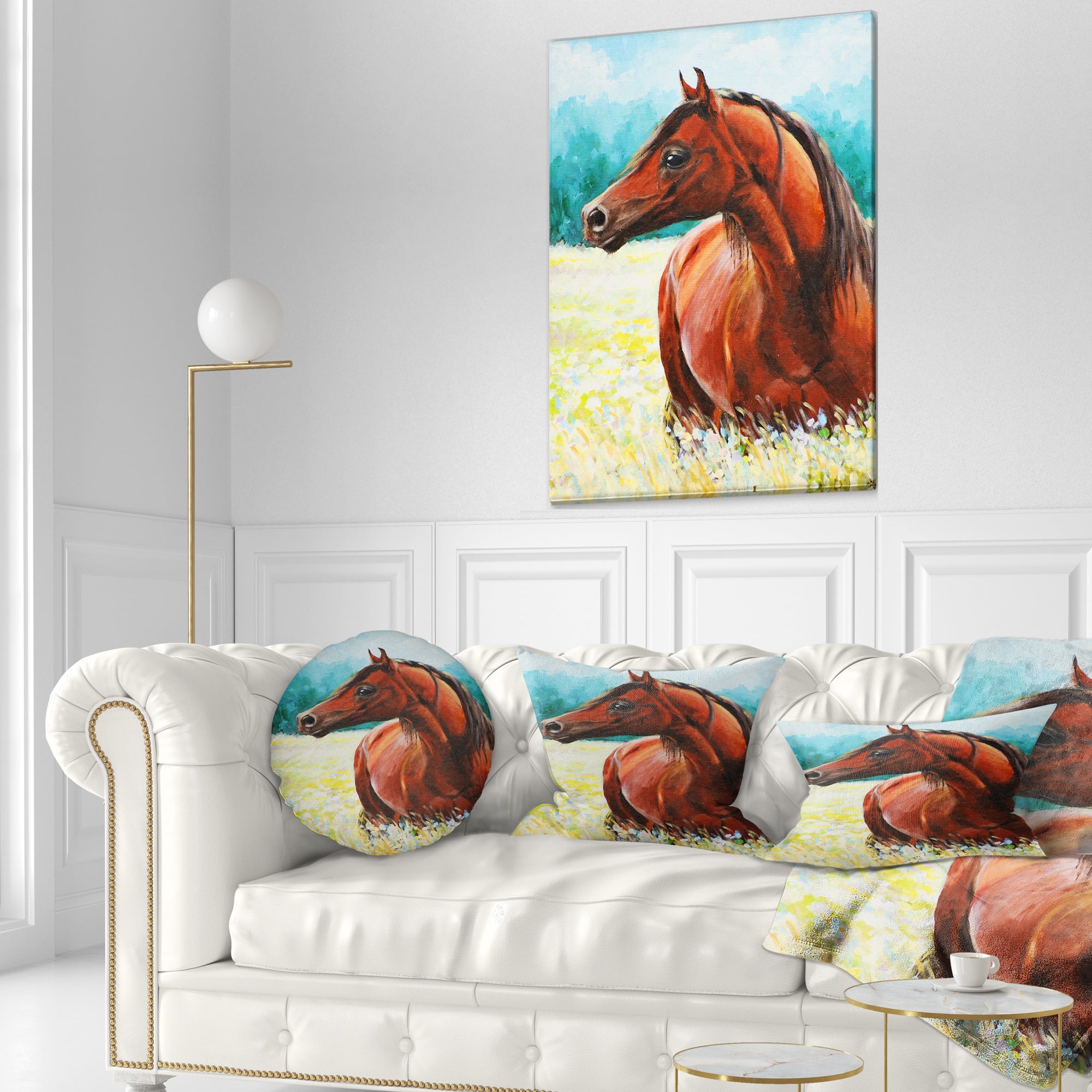 Designart Brown Arabian Horse Painting - Abstract Throw Pillow - 12x20