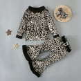 thumbnail image 5 of Sweatsuits For Kids Girls Set 3 Piece Outfits s Toddler Kids Baby Girls Fashion Cute Trumpet Long Sleeve Leopard Pattern Ruffles Flared Pants Suit 6-7Years, 5 of 7