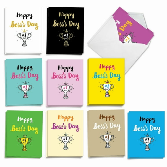 20 Boss's Day Note Cards with Envelopes (4" x 5.12") - Number One Boss (10 Designs, 2 Each) AM5886BOG-B2x10