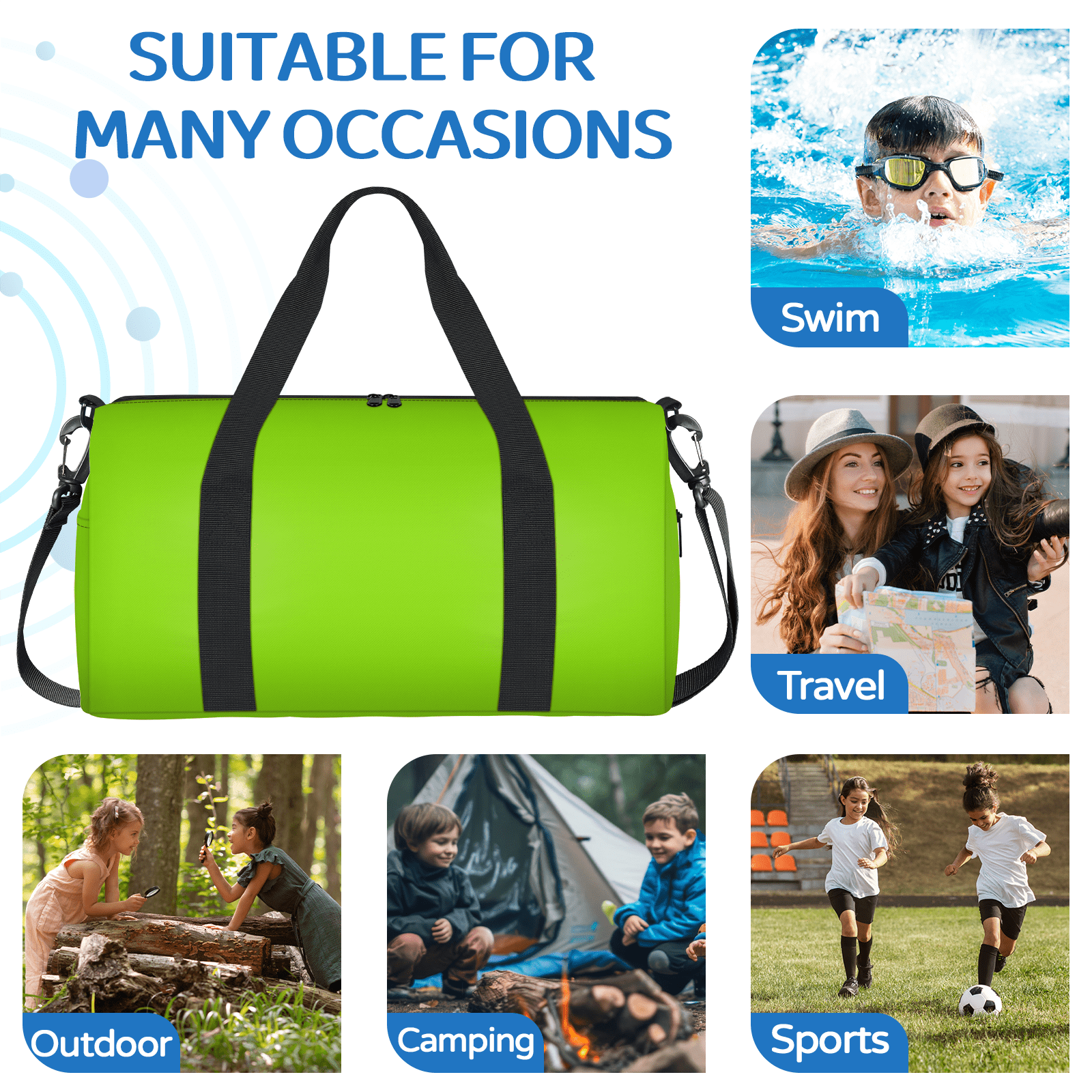 Herdesigns Grass Green Travel Duffle Bag Sports Yoga Weekender Overnight Carry on Workout Bags Lightweight Waterproof Gym Tote Bag for Women