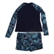 thumbnail image 2 of Traje de baño de dos piezas para mujer, de fibra de poliéster, de manga larga, con estampado de hojas, traje de baño para surfear, para piscina y playa, 2 of 15