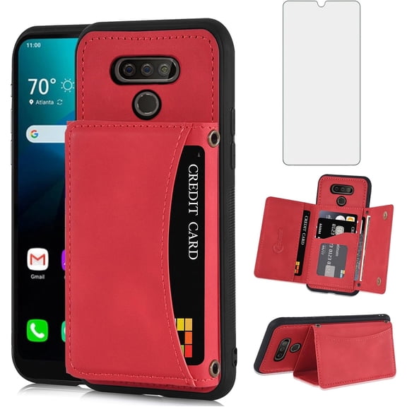 MYKOMI Phone Case for LG Premier Pro Plus 6.1"/Harmony 4/K40S/K41 Wallet Cover with HD Screen Protector and PU Leather Card Holder Stand Slot Cell Accessories L455DL K 40s Women Men Red