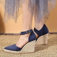 thumbnail image 5 of Fsqjgq Boho Sandals Women Walking Sandals Pointed Toe Espadrilles Fisherman Shoes Women's Wedges New Summer 2024 Flax Straw Woven with A High Heel Shoes Pumps Women Shoes Size 42 Blue, 5 of 9